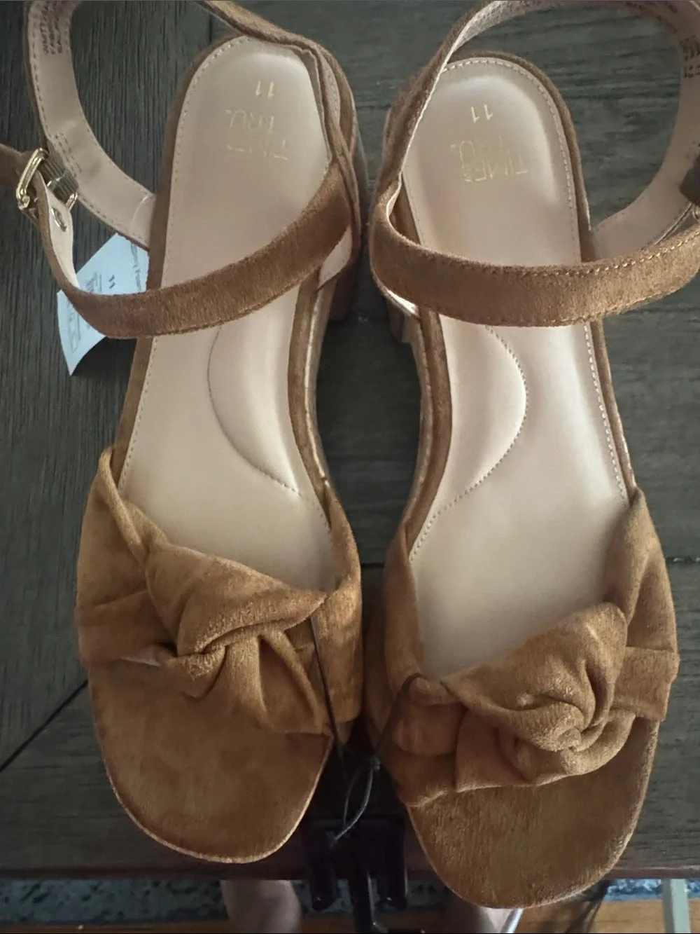 Time and Tru Tan Suede Knot Platform Sandals